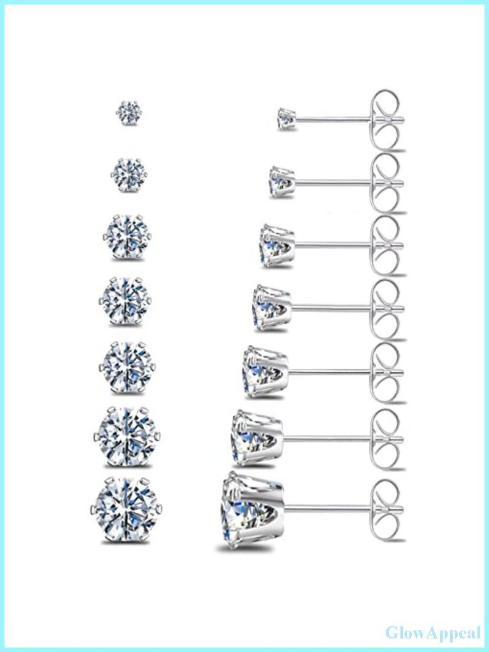 7 Pair Stud Earrings Set Hypoallergenic Surgical Titanium Steel Cubic Zirconia